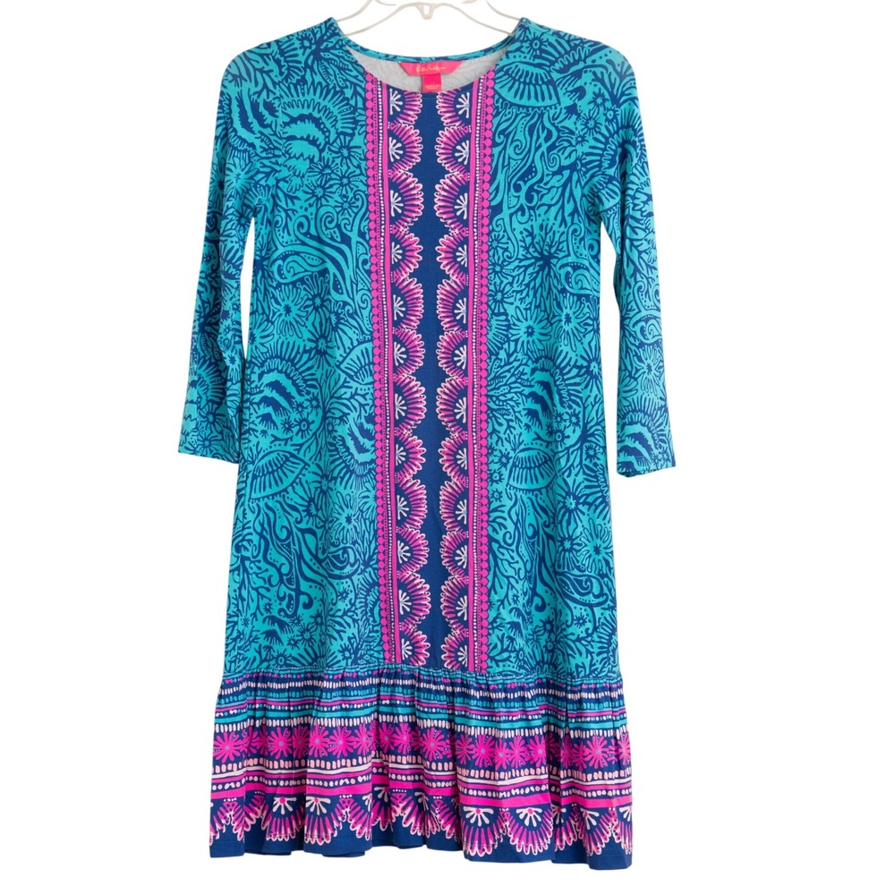 Lilly Pulitzer Ophelia Ruffle Swing Dress Long Sleeve Ocean‎ Motion Print Resort